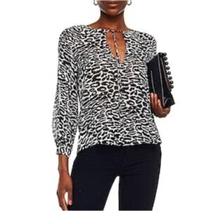 Nili Lotan Blouse Womens M Black White Leopard Print Sheer Silk Long Sleeve Top